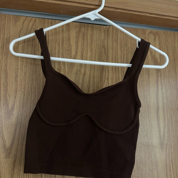 Tops - Brown Ribbed Crop Top
